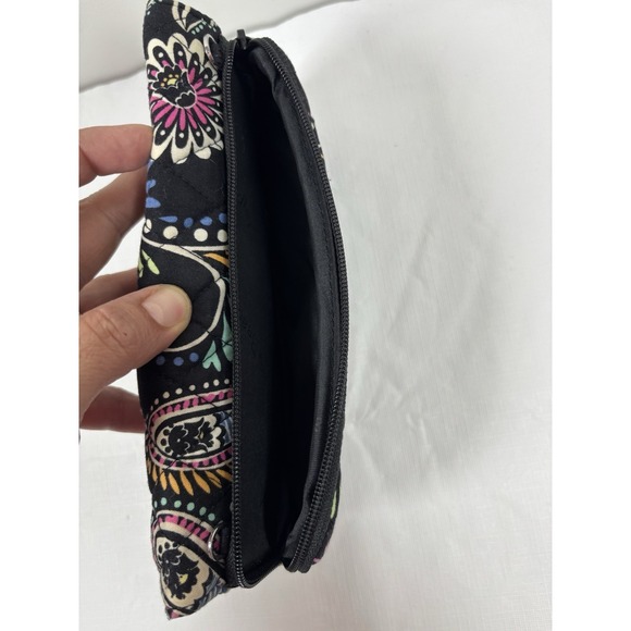 Vera Bradley Trifold Wallet Clutch Black Paisley Floral Print Wristlet Quilted - Picture 11 of 13
